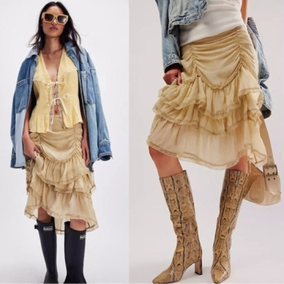 NWT FREE PEOPLE Calliope Ruffle Midi Skirt - Picture 6 of 10